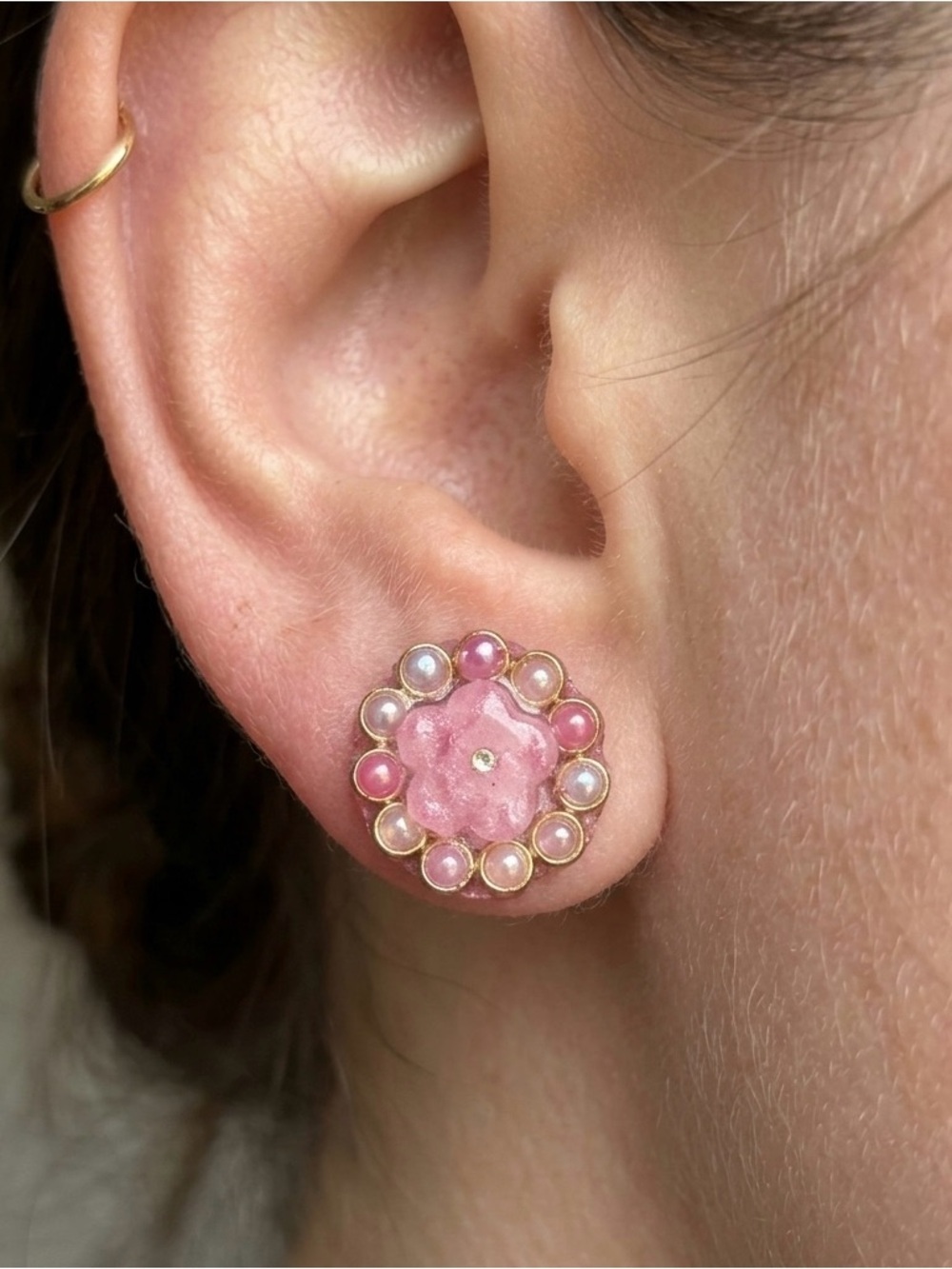 Handmade Pink Floral Stud Earrings | Resin Flower | Cute Cottagecore Jewelry